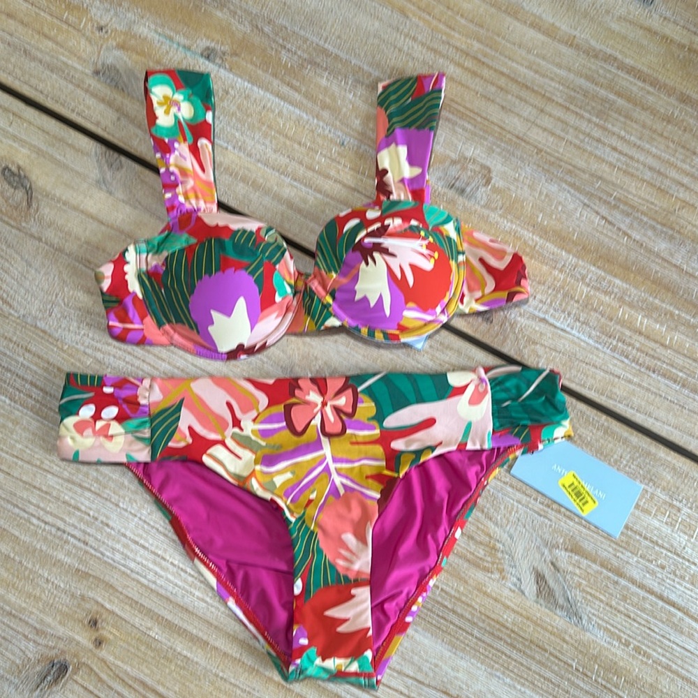 NWT | Antonio Melani - Floral Bralette Swim Top & Classic Hipster Swim Bottom